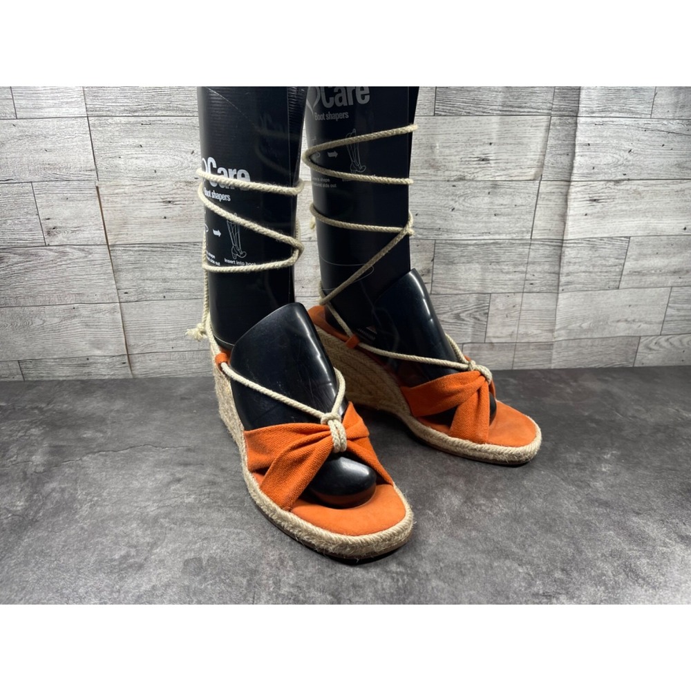 Lauren Ralph Lauren Gladiator Sandals Women 6.5B Shoes Orange Suede Amelie Wedge